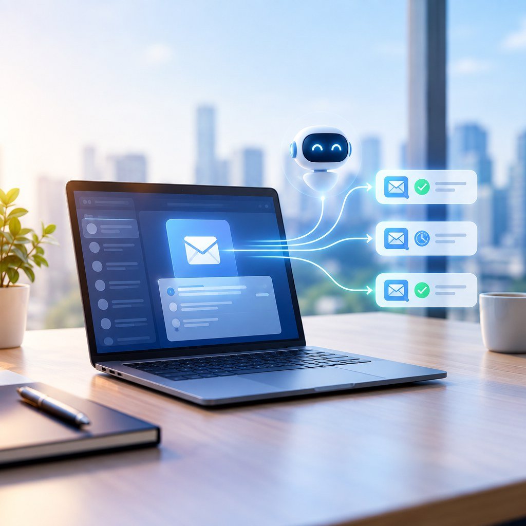 AI email intelligence system showing inbox analysis, action detection and follow-up workflow